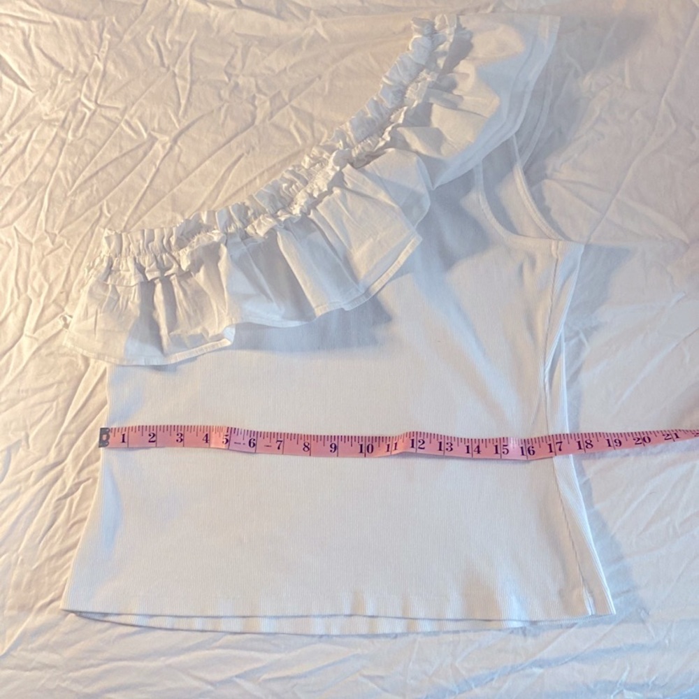 Anthro Cotton white ruffle ribbed top